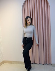 Resim Siyah Bağcıklı İspanyol Paça Pantolon - M 