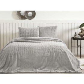 Resim Özdilek Carmen Kürklü Peluş Doku Çift Kişilik Yatak Örtüsü 230x2 Gri 