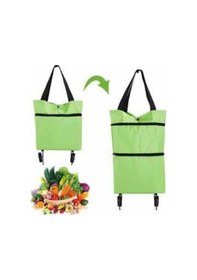 Resim Katlanabilir Tekerlekli Pazar Market Çarşı Arabası Market Alışveriş Çantası 