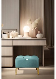 Resim Vetra Mini Royal Turkuaz Kumaş Sandıklı Dekoratif Puf&bench-dilimli Model-gold Ayak-modern Puf 