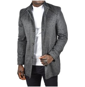 Resim Deepsea Erkek Lacivert Pötikare Desenli Dik Yaka Dar Kesim Hakim Yaka Kaşe Kaban 2407003 Lacivert 