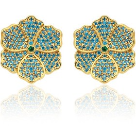 Resim Flora Swarovski Taşlı 24 Ayar Altın Kaplama Kadın Küpe 