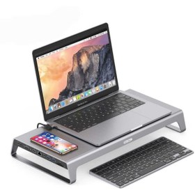 Resim Go Des Gd-9128 Type-c Hub Laptop Standı & Kablosuz Şarj Usb-c Docking Station Macbook Stand 