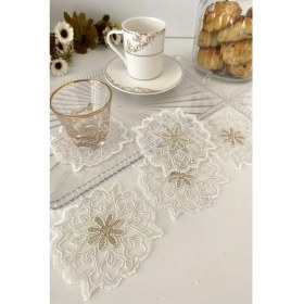 Resim Emtory Home Cakarta Model | 6 Adet Fincan Yanı Sunum Peçetesi - Beyaz Gold Kokteyl Peçetesi 