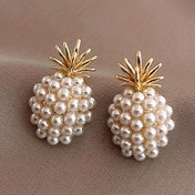Resim Zengin Çinko Alaşım Ananas İnci Küpe ile Sahte İnci Süsleme - Alaşım Kulak İğnesi, Günlük Giyim için Şık ve Basit Tasarım, İdeal Hediye (1 Çift) 
