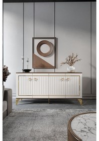 Resim KLAS KONSOL MDF MEBRAN KAPAK CEVİZ KREM GOLD 