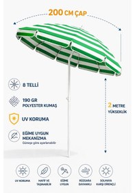 Resim 2 Metre Plaj, Bahçe Şemsiyesi Bidonsuz Yeşil Beyaz Renkli Yeşil - Beyaz 