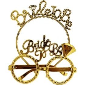 Resim Bride To Be Taç ve Gözlük Seti Altın Renk 
