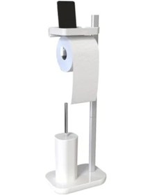 Resim Paslanmaz Tuvalet Kağıtlık Ve Fırça Seti - Beyaz 16.5 x 12.2 x 11.2 CM 