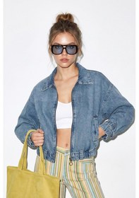 Resim Shade Kadın Fermuarlı Kemer Detaylı Oversize Denim Ceket 3667 60286206 - Buz Mavisi 