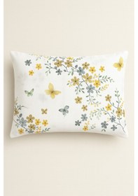 Resim Kelebek Gri Desenli 2 Li Yastık Kılıfı Pamuklu Kumaş Fermuarlı Çok Renkli 