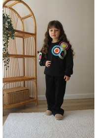 Resim Lolliboomkids Yeni Sezon Yumuşacık 3 İplik Polarlı Motif Nakış İşlemeli Siyah Renk Sweatshirt - Eşofman Alt Üst Takım Siyah 