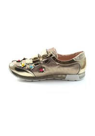 Resim Bayrak Dore Çiçekli Cırtlı Kız Çocuk Günlük Spor Ayakkabı Altın 