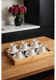 Resim Atbyhome Aden Bambu Siyah Tepsili 6 Kişilik Türk Kahvesi Fincan Takımı Seti Beyaz 