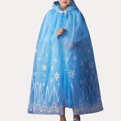 Resim 1 Adet Kız Çocukları için Mavi Kar Tanesi Baskılı Kapüşonlu Pelerin - %100 Polyester, Kollu Olmayan Bol Kesim, Işıltılı Kar Taşı Tasarımı, 3-8 Yaş Arası Parti, Doğum Günü ve Tatil Performansları İçin 