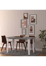 Resim Asra Trend Yemek Masası YM-01 %100 MDF 4-6 Kişilik Mutfak Salon Masası Retro Gri Açık Gri 