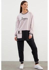 Resim Triko Yaka Detaylı Oversize Eşofman Takım - Lila 001 