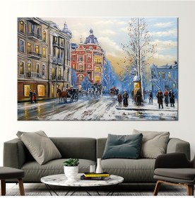 Resim 1 Parça Naturel Çerçeveli Kanvas Tablo Modern Sanat Eseri Şehir M 