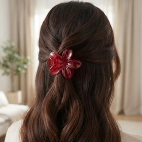 Resim Lotus Saç Tokası - Büyük Boy 8 cm, Tekli Saç Tokası, Lotus Çiçeği Tasarımı (Kırmızı) 