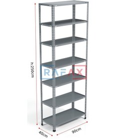Resim Rafax, 40x90xH:250, 7 Raflı Çelik Raf, Depo Rafı, Arşiv Rafı Gri 