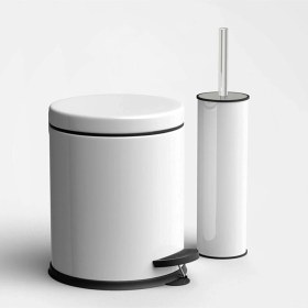 Resim Gör Seç 3 Lt Beyaz 2'li Banyo Seti Pedallı Çöp Kovası Wc Klozet Tuvalet Fırça Seti Banyo Çöp Kovası 