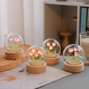 Resim 1 adet Modern El Yapımı Cam Lale Gece Lambası, Pil ile Çalışan Çiçek Desenli Masa Lambası, Anahtar Kontrollü, Yatak Odası Dekoratif Atmosfer Lambası, Işık Kaynağı Dahil - İdeal Anneler Günü/Doğum Günü Hediyesi (Pil Dahil Değil) 