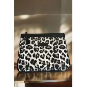 Resim Bahels Siyah Leopar Tasarım Kadın Portföy & Clutch Çanta Suni Deri Orta Boy Günlük Kullanım İçin 