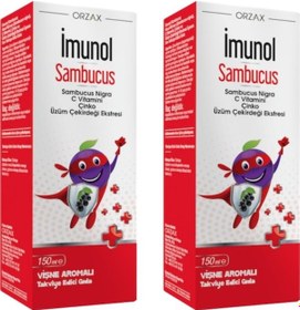 Resim Orzax Imunol Sambucus Nigra Vişne Aromalı Şurup 2 x 150 ML 