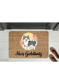 Resim Sevimli Köpek Temalı Kapı Önü Paspası Kaymaz Taban 45x70 Siyah 