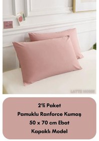 Resim Pudra Renkli Ranforce Pamuklu Kumaş Kapaklı Yastık Kılıfı 2'li Pa 