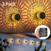 Resim 2-Pack Güneş Çit Işıkları, Boş Tasarım - Bahçe, Patio ve Basamaklar için IP65 Dış Duvar Işıkları, Siyah Kasa ile LED Güneş Panelleri, Yarı-Flush Montaj, Işık Sensörü Kontrolü, Pil, Dış Mekan için Güneş Çit Işıkları, Patio Aydınlatması, Dekoratif Folij Motif, Dayanıklı Demir Yapı 