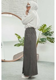 Resim 2276-düğmeli Pileli Etek Koyu Gri Koyu Gri 