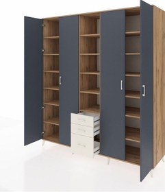 Resim Kronos Dolap 17 Raflı 3 Çekmeceli 4 Kapaklı 220x59x243 Çam-antrasit/aytaşı Antrasıt/aytası 