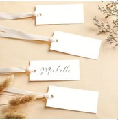Resim Dashanshop 30 Adet Kurdeleli Şık İsimlik Kartı - Düğün Davet Masası Dekoru - Açık Kahverengi 