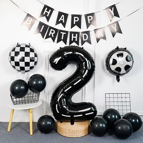 Resim 1 Adet Yarış Temalı 40 inç Siyah Çizgili Numara Balonu, Doğum Günü Partisi Süslemeleri için Çizgili Folyo, Yıldönümü Kutlaması, Yarış Temalı Parti Dekoru 