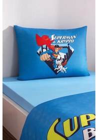 Resim Özdilek Superman Best Friend Tek Kişilik Lisanslı Lastikli Çarşaf Çocuk Nevresim Takımı Mavi 