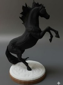 Resim hivhestın Ateşli Rüzgar | Şahlanan At Heykeli - 21 cm Özel 3D Baskı Sanatı (PLA) Siyah 