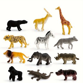 Resim Vahşi Yaşam Hayvan Figürleri Seti: Aslan, Kaplan, Timsah, Zürafa, Zebra, Fil ve Daha Fazlasını İçeren 12 Parça - 3+ Yaş İçin Uygundur 