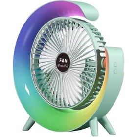 Resim AET Şarjlı Masaüstü Vantilatör Rgb Led Işıklı 3 Kademeli 180° Ayarlanabilir Soğutucu Fan Gece Lambası Ye 