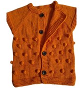 Resim Ararenk El Işi Örme Fıstık Model Doğal Turuncu Pamuk Polyester Bebek Yelek (0-2 YAŞ) 