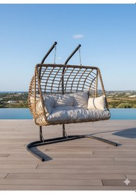 Resim Lüx Çift Kişilik Rattan Bahçe Ve Balkon Salıncağı Kahverengi 