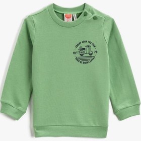 Resim Erkek Bebek Baskılı Sweatshirt Uzun Kollu Bisiklet Yaka Pamuklu 