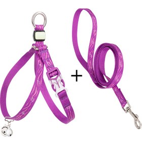 Resim Zilli, Dayanıklı Mor Kedi Göğüs Tasması ve Kayışı - M 