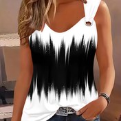 Resim Kadın Elegant V-Yaka Tank Üst, 3D Geometrik Baskı, Yaz Knit Polyester Orta Esneme, %95 Polyester %5 Spandex, Casual Spor Giyim 