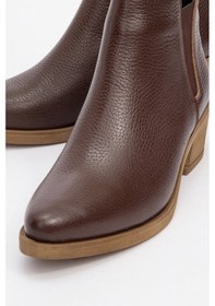 Resim Luvishoes Luvi Shoes Dovena Kahve Floter Hakiki Deri Lastikli Kadın Topuklu Bot kahverengi 