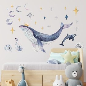 Resim Balina Duvar Stickerı, Çocuk Oyun Odası Dekor (122x157 cm) 