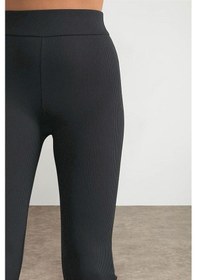 Resim Byhaziran Butik Kadın Siyah Ispanyol Paça Fitilli Yüksek Bel Taytsiyah S Siyah 