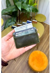 Resim Unisex Antik Yeşil Mini Design Hakiki Deri Kartlık Cüzdan Erkek - Kadın Yeşil 
