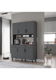 Resim Maya Kahve Köşesi Çok Amaçlı Dolap Kiler Mutfak Dolabı Füme 105cm Antrasit 