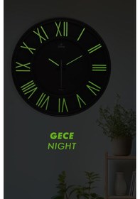 Resim Siyah Zeminli Fosforlu Roma Rakamlı Duvar Saati 41.5 Cm Siyah 